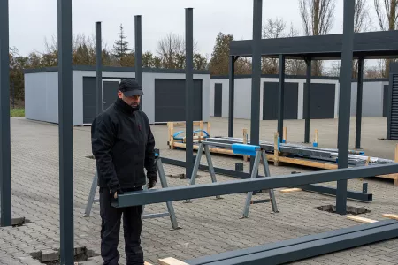 Montage der tragenden Carport Dachbalken