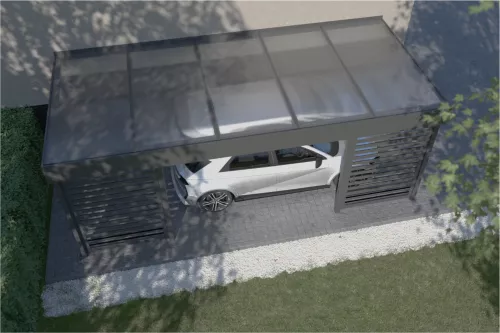 Anlehncarport mit Sichtschutz und Acrylglasdach