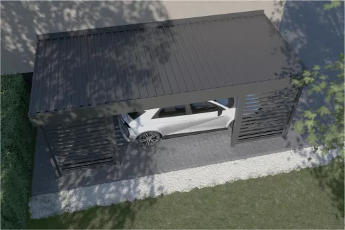 Anlehncarport mit Sichtschutz und festem isoliertem Dach