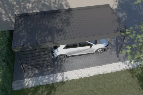 Anlehncarport mit Wandverkleidung und festem isoliertem Dach