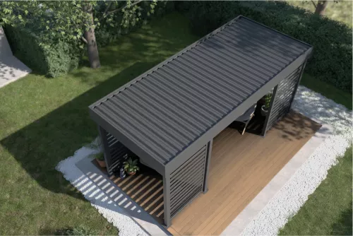 Pergola mit Sichtschutz und festem Dach