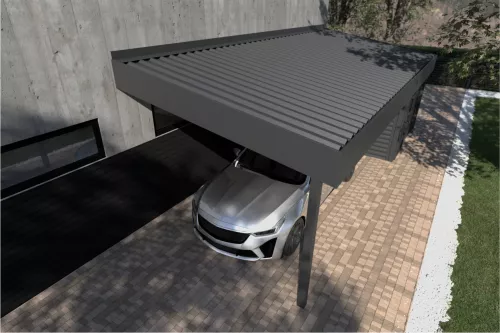 Pultdachcarport mit Geräteraum und festem isoliertem Dach