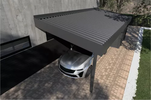 Pultdachcarport mit Geräteraum und festem Dach