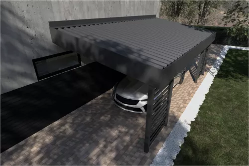 Pultdachcarport mit Sichtschutz und festem isoliertem Dach