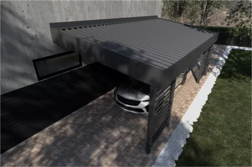 Pultdachcarport mit Sichtschutz und festem Dach