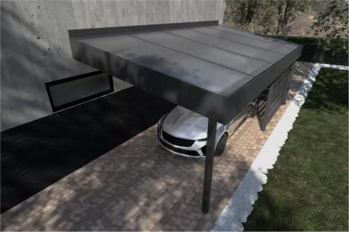 Pultdachcarport mit Wandverkleidung und Acrylglasdach 