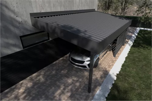 Pultdachcarport mit Wandverkleidung und festem Dach