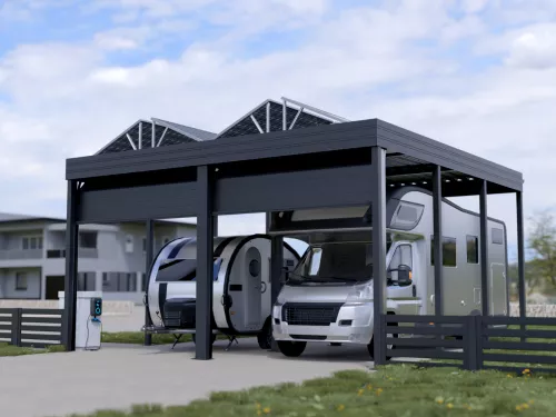 PV Carport für Wohnmobil mit Garagentor