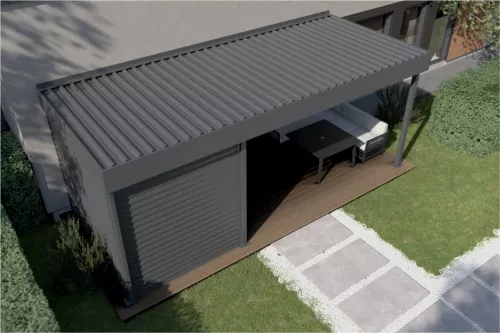 Terrassenüberdachung mit Geräteraum und festem isoliertem Dach