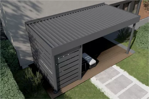 Terrassenüberdachung mit Wandverkleidung und festem Dach